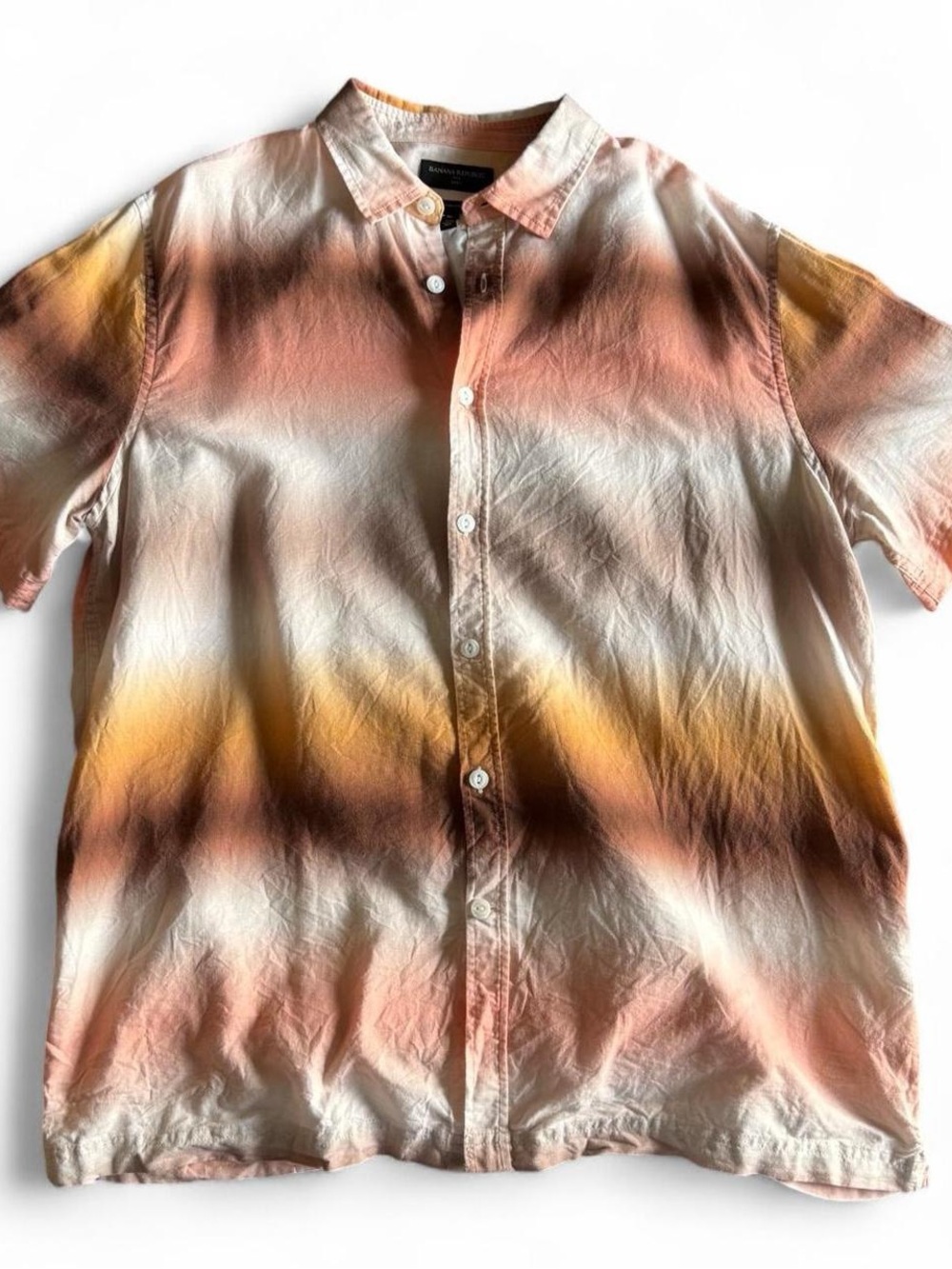 Banana Republic Slim Linen Blend Shirt short sleeve pink ombré - resortwear tall